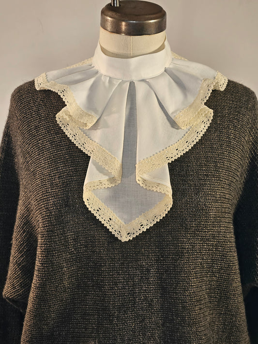 White jabot with ecru lace trim
