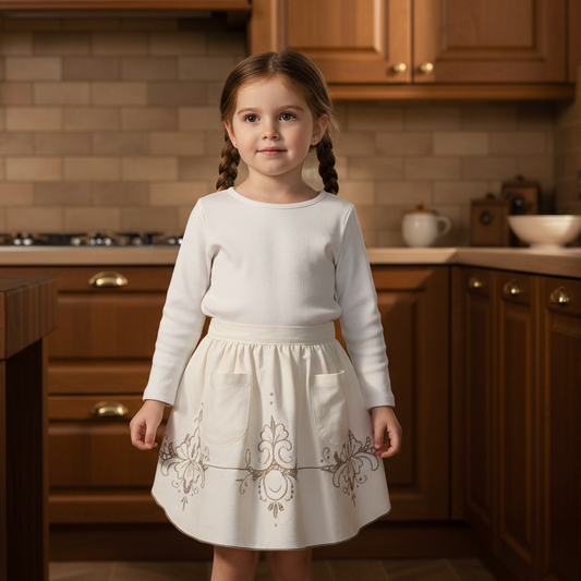 Vintage-Half Apron-white-beige-embroidered