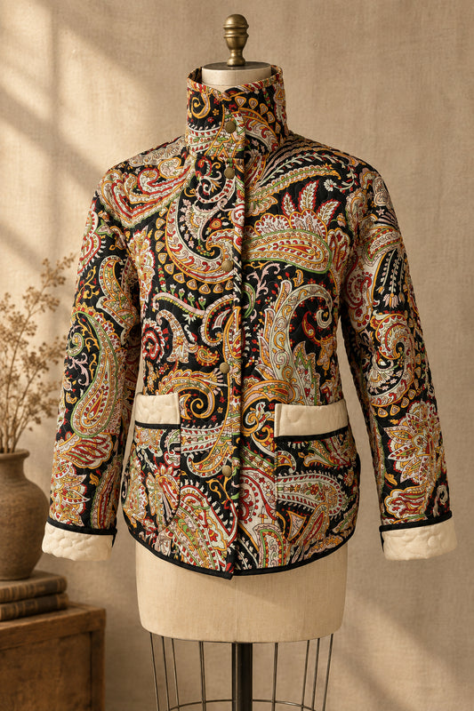 Black Paisley Quilted Coat | One-of-a-Kind Quilt