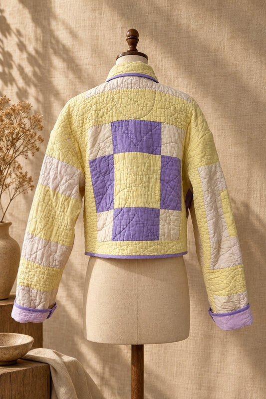 Pastel Patchwork Cropped Quilted Coat | One-of-a-Kind Vintage Quilt