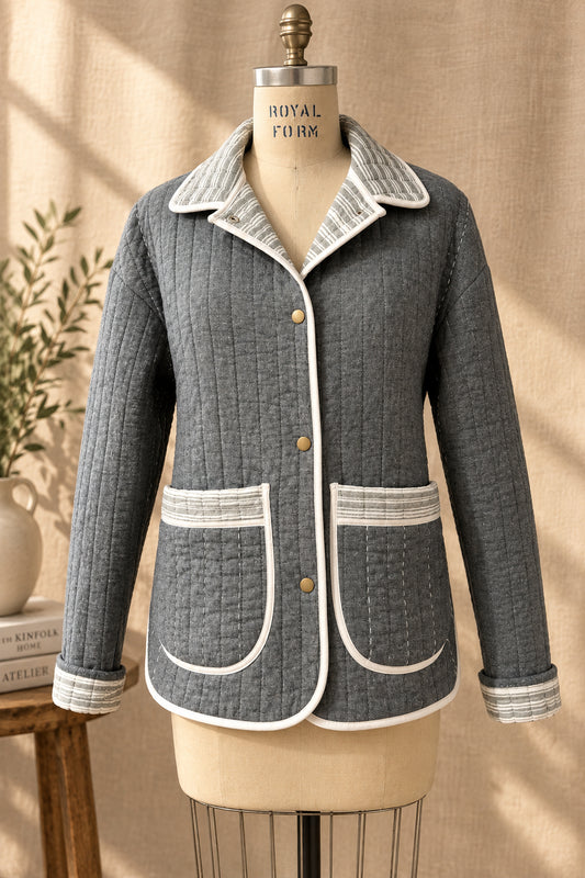 Denim Quilted Jacket with Collar | Upcylced Quilt