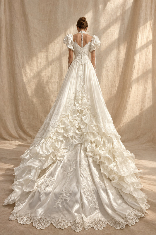 Vintage 1980s Beaded Wedding Gown with Matching Veil | Estimated Size 4