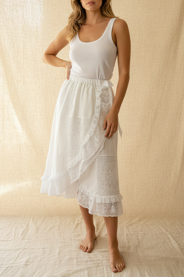 White Patchwork Lace Skirt | Upcycled Lace Table Linen