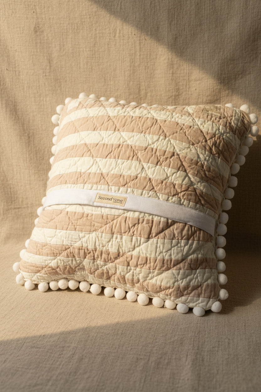 Vintage Crochet Lace Pillow | Pom pom trimmed Throw Pillow | Quiet Heirloom 20”x20”