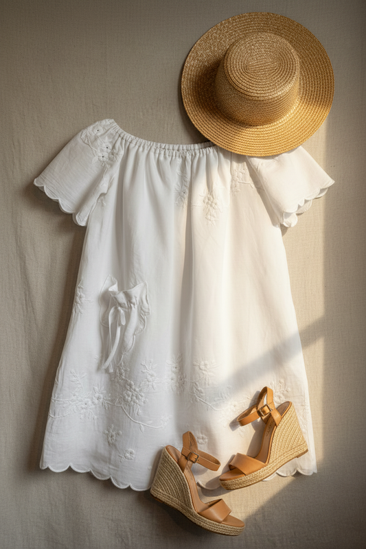 Upcycled Linen Dress – White Linen Embroidered Dress| Quiet Heirlooms