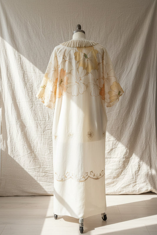 Upcycled Long Floral Duster Coat – Handmade Vintage Textiles | Retro Floral