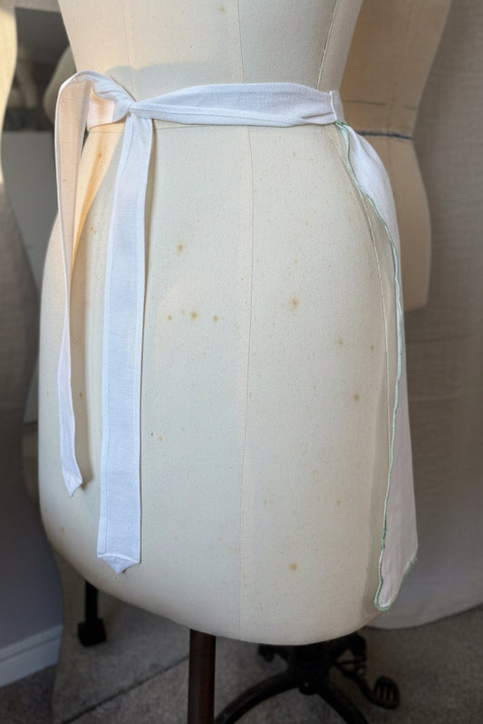 Vintage-Half Apron-White Linen Shamrock Embroidery