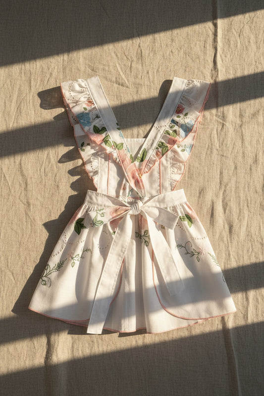 Vintage Apron - Childrenβs White and Pink Embroidered