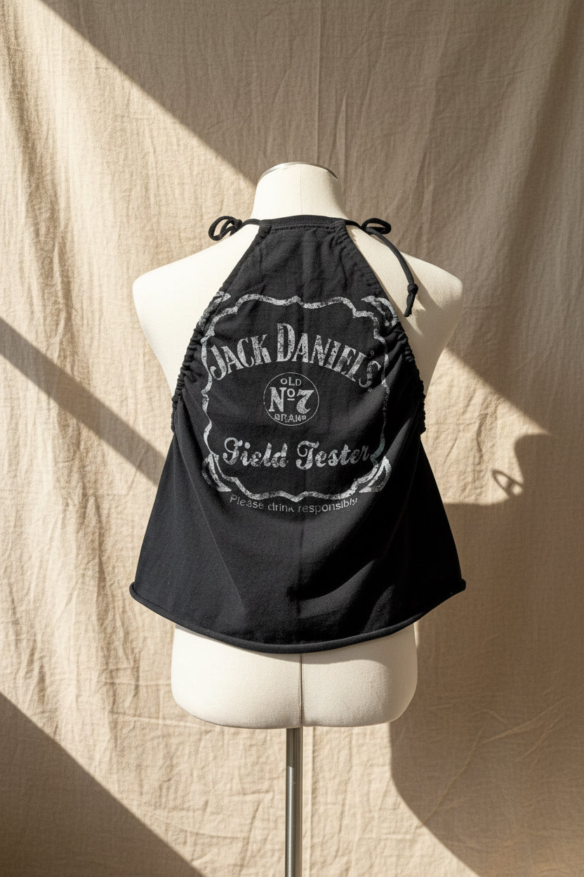 Upcycled Jack Daniels Top - Black Adjustable Tie Tank Top