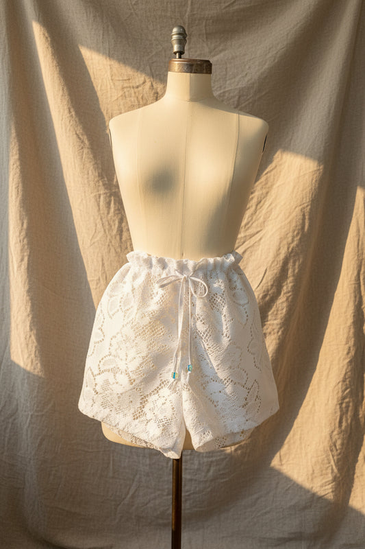 Upcycled Lace Shorts - White Lace Shorts| Summer Lace