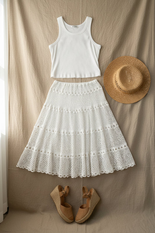 Upcycled Crochet Lace Skirt β White Lace Lined Skirt | Summer Verse