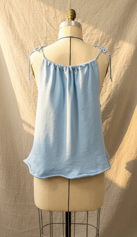 Upcycled Blue Jay Top - Blue Adjustable Tie Tank Top