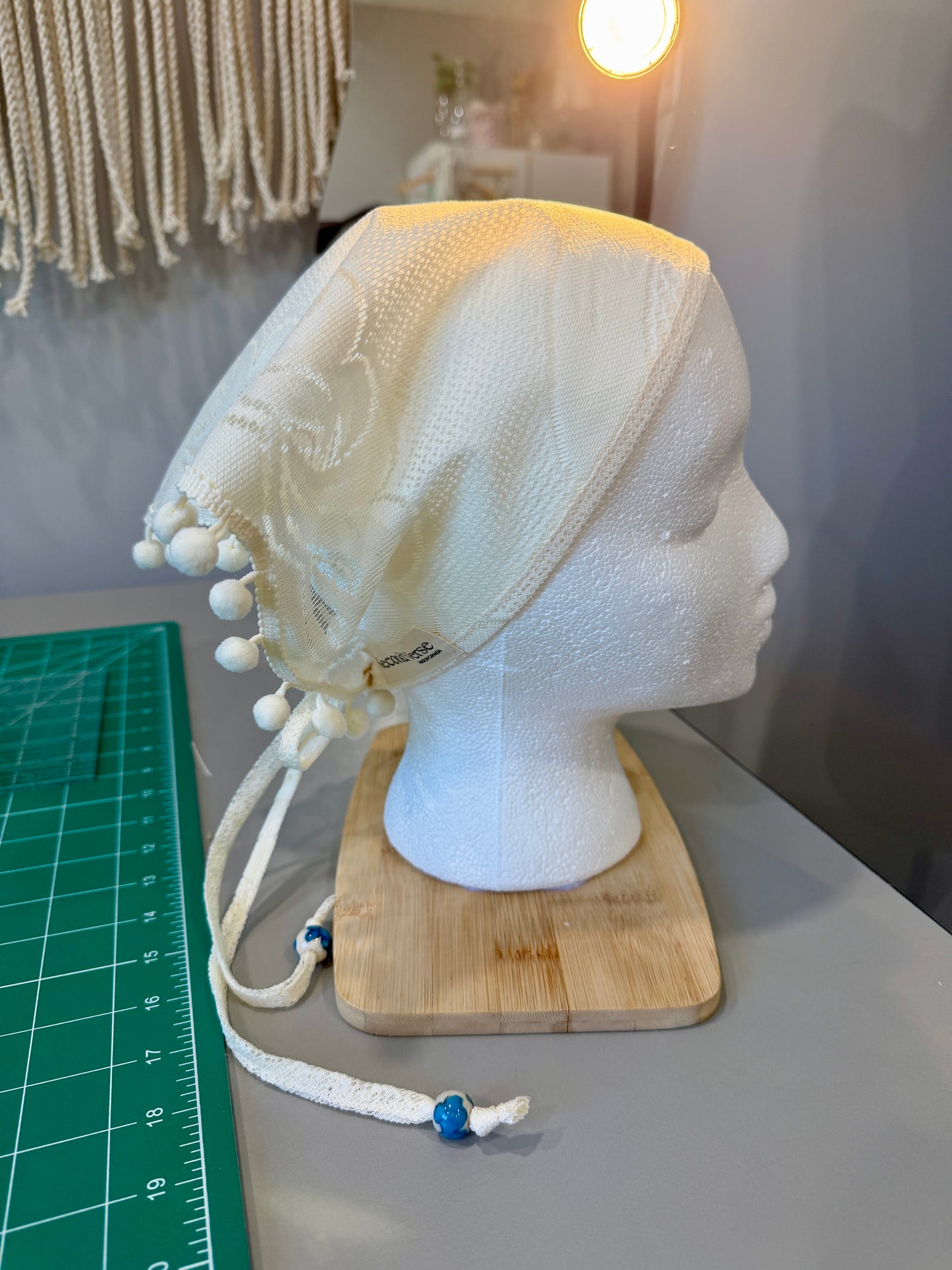 Ivory Lace Hair Scarf | Upcycled Lace Table Cloth