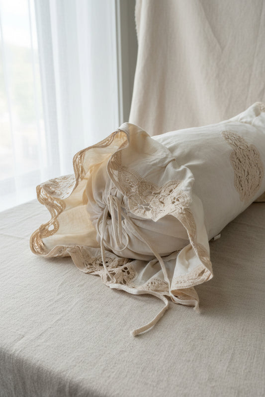 Battenburg Lace Bolster Pillow | Upcycled Vintage Bed Skirt