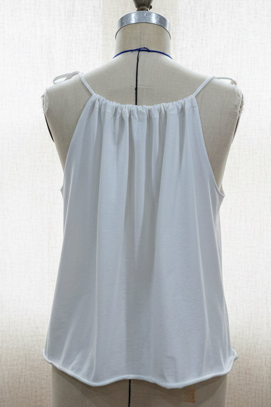 Lace Heart Cut Out White Adjustable Tie Tank Top - Upcycled T-Shirt