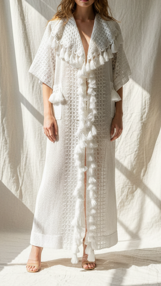 Upcycle White Cotton Crochet Duster Coat | Upcycled Crochet Bed Spread