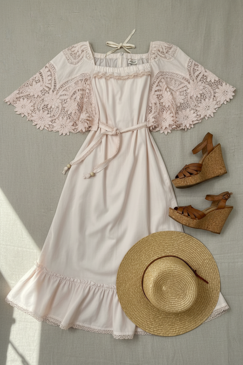 Upcycled Lace Dress – Handmade Vintage Battenburg Lace Dress with Tie Waist | Quiet Heirlooms