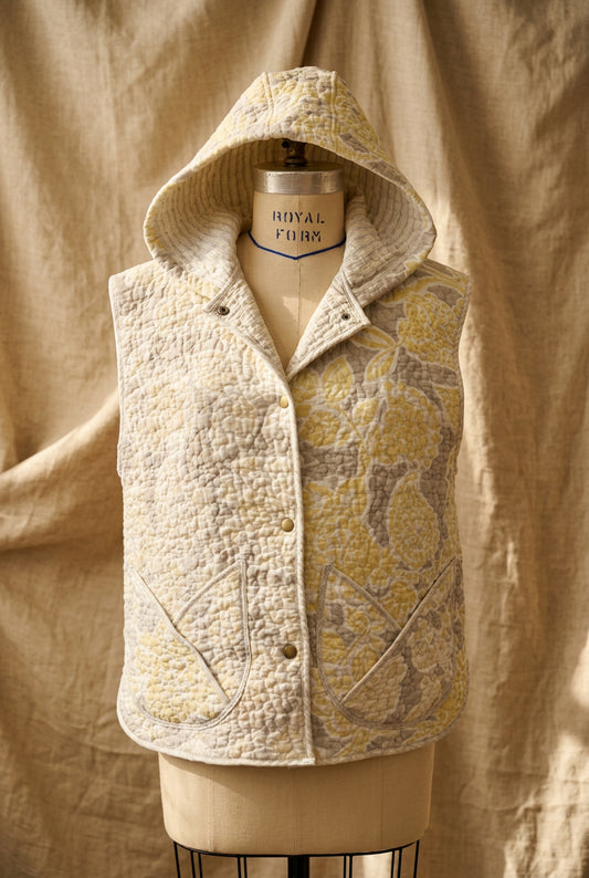 Quilted Hooded Vest-Grey/Yellow