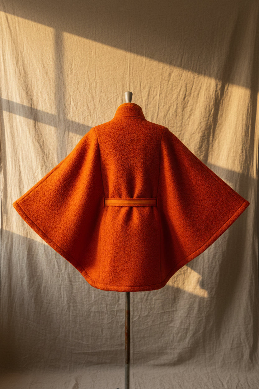 Rust Cape Wrap Coat | Upcylced Blanket