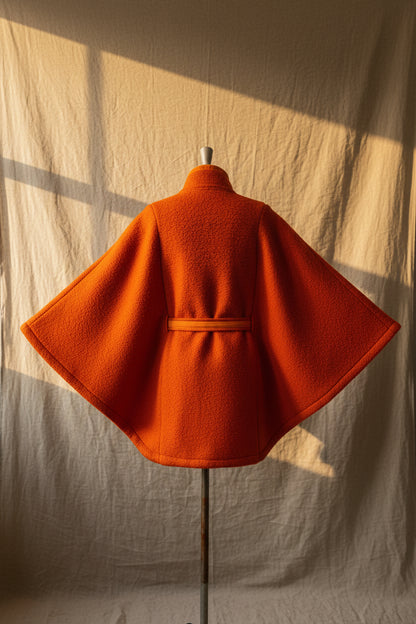 Rust Cape Wrap Coat | Upcylced Blanket