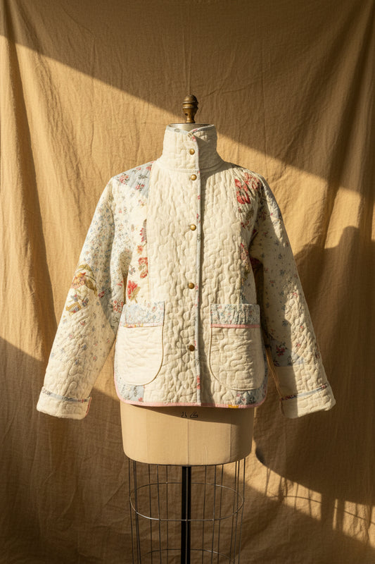 Patchwork Quilted Jacket with Collar | Upcylced Quilt