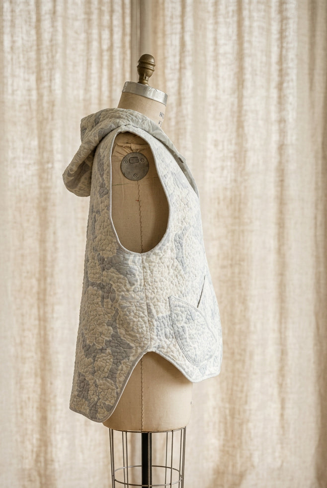 Quilted Hooded Vest-Grey/Yellow