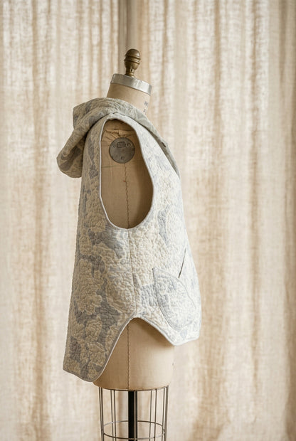 Quilted Hooded Vest-Grey/Yellow