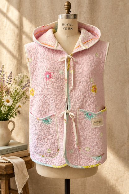 Reversible Quilted Hooded Vest | One-of-a-Kind Vintage Quilt
