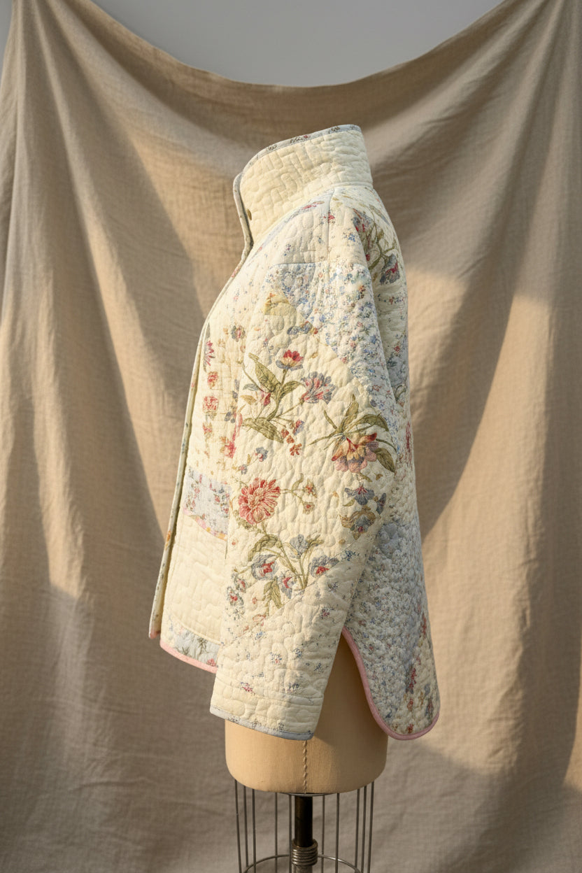 Patchwork Quilted Jacket with Collar | Upcylced Quilt