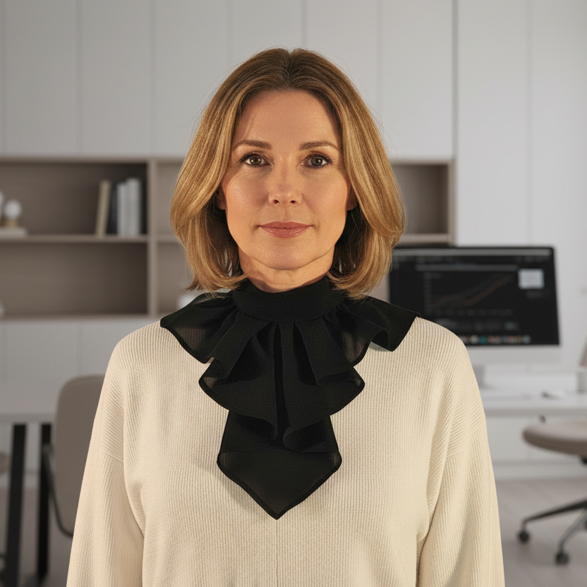 woman wearing a black jabot