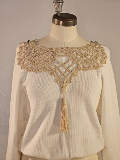 Vintage Romance Ecru Collar with Tassels