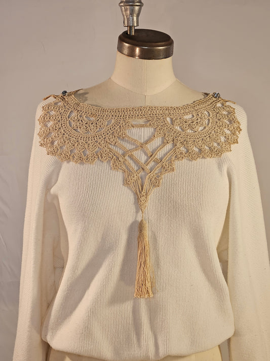 Vintage Romance Ecru Collar with Tassels