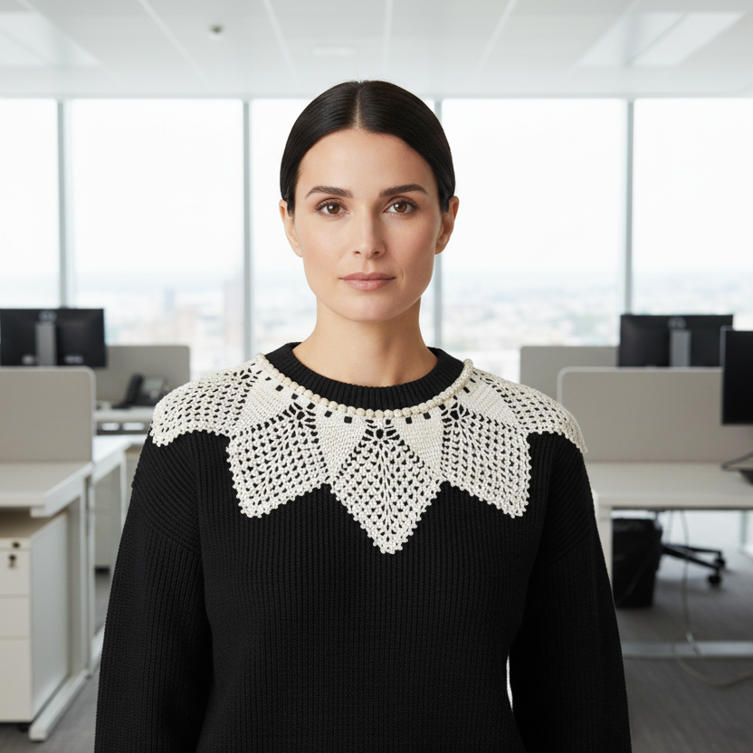 woman with lace collar