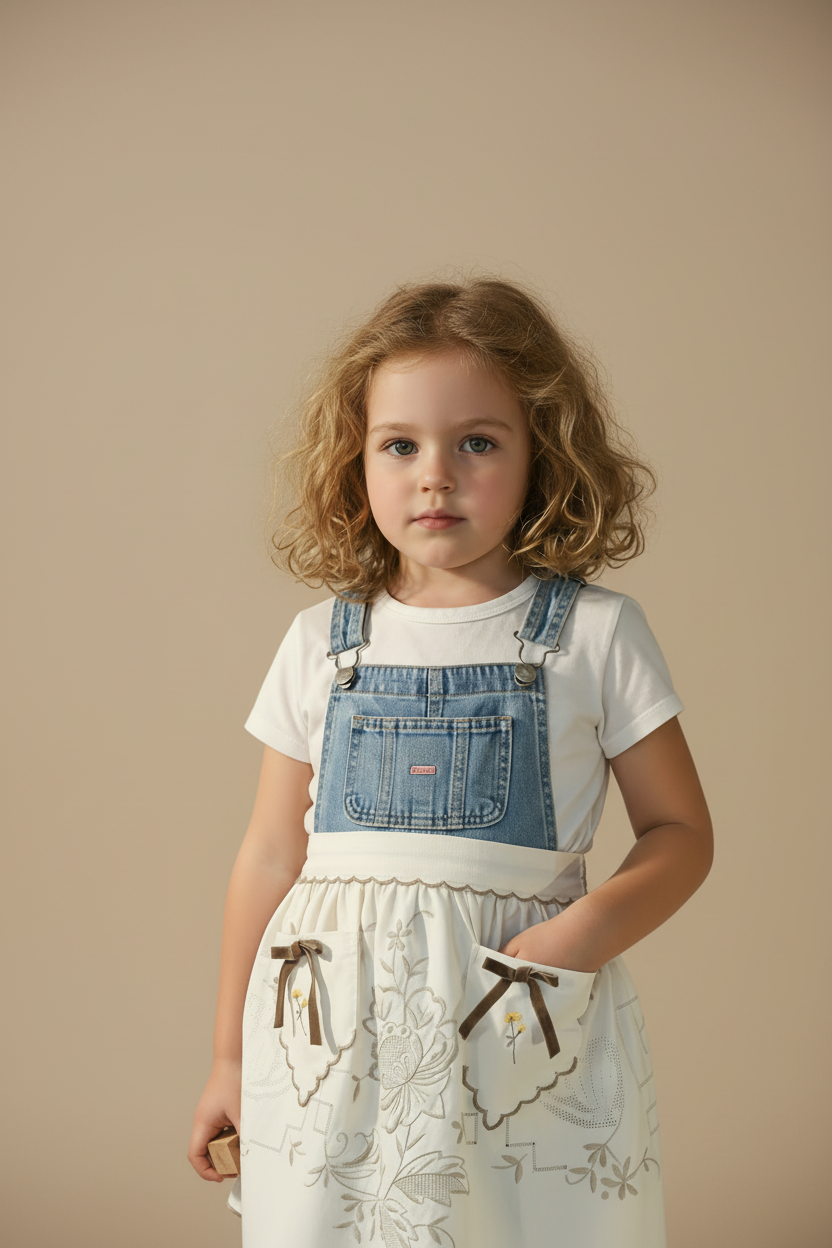 Vintage-Half Apron-white-beige-embroidered with Bows