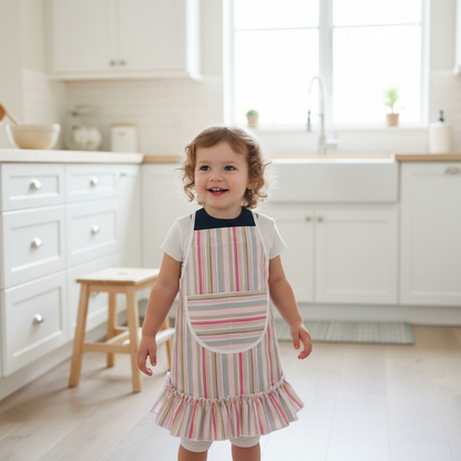 Vintage-Striped Bib Apron with ruffles