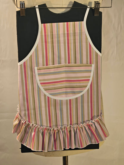 Vintage-Striped Bib Apron with ruffles