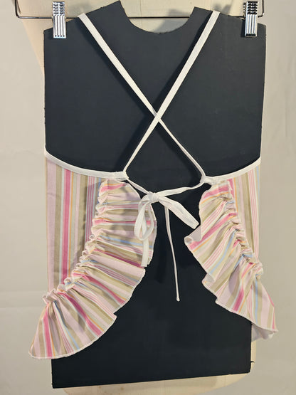 Vintage-Striped Bib Apron with ruffles