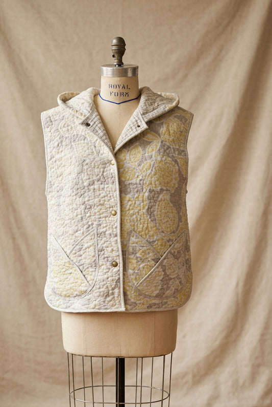 Quilted Hooded Vest-Grey/Yellow