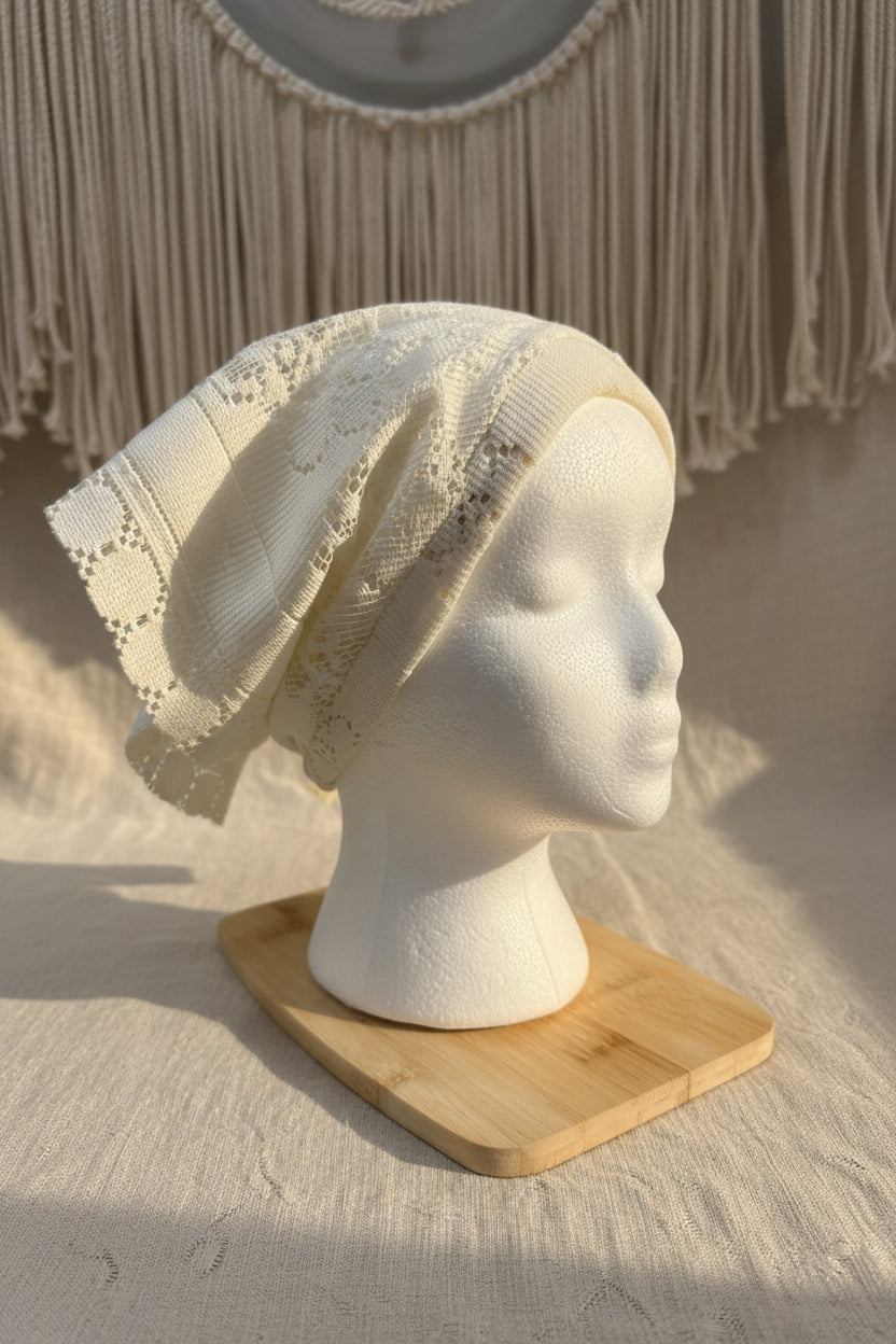 Ivory Lace Hair Scarf | Upcycled Lace Table Cloth