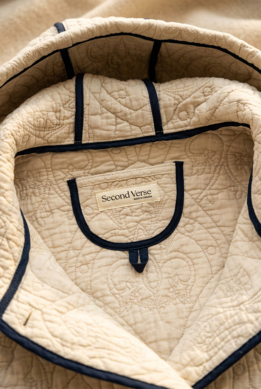 Beige Quilted Crop Jacket w/Hood