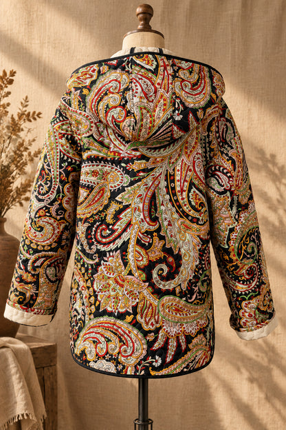 Black Paisley Quilted Coat with Hood | One-of-a-Kind Quilt
