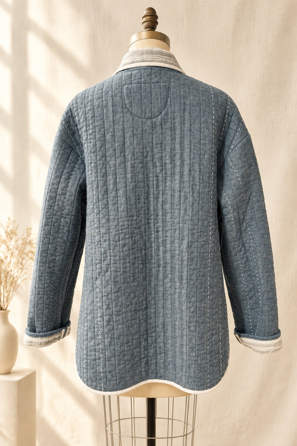 Denim Quilted Jacket with Collar | Upcylced Quilt