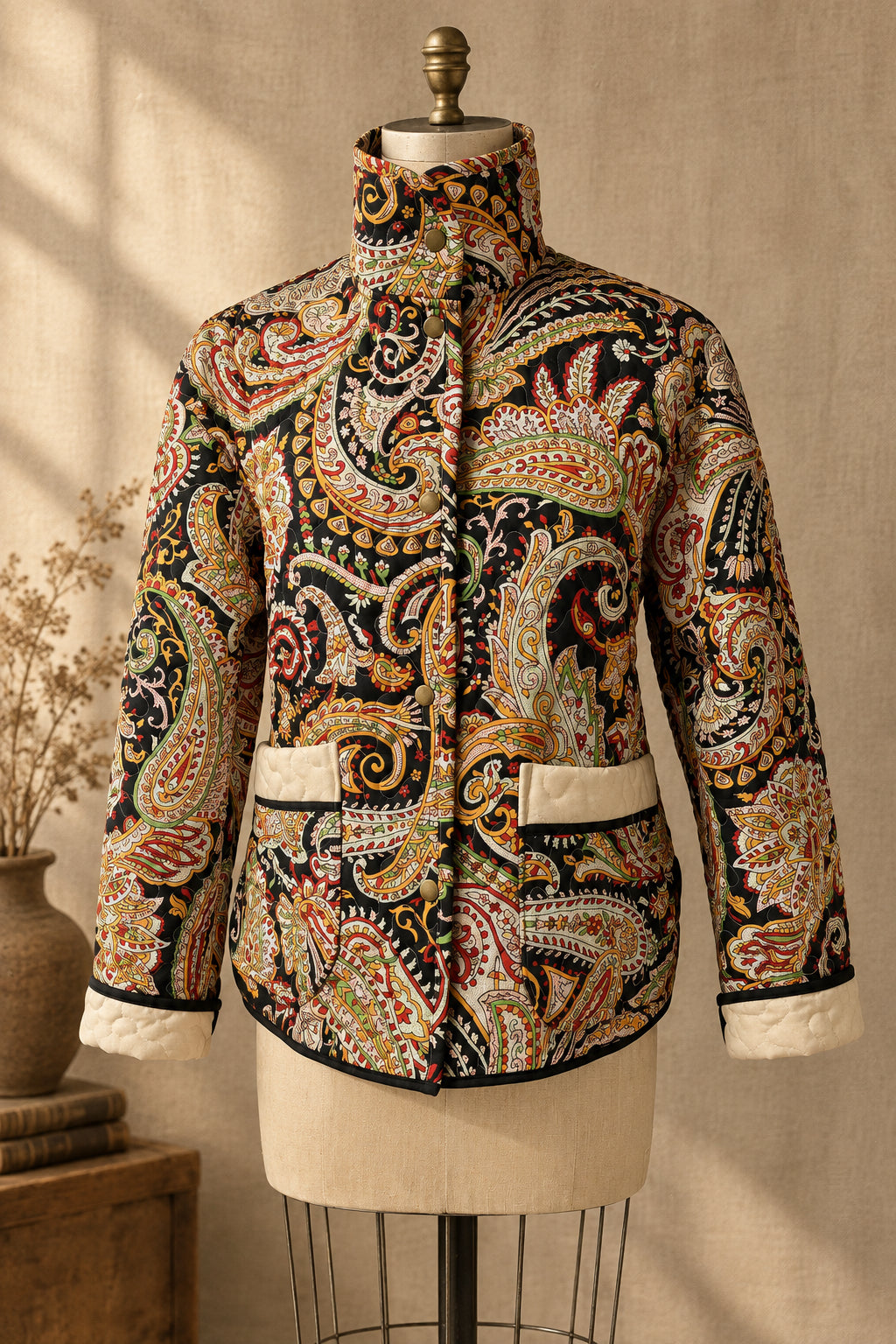 Black Paisley Quilted Coat | One-of-a-Kind Quilt
