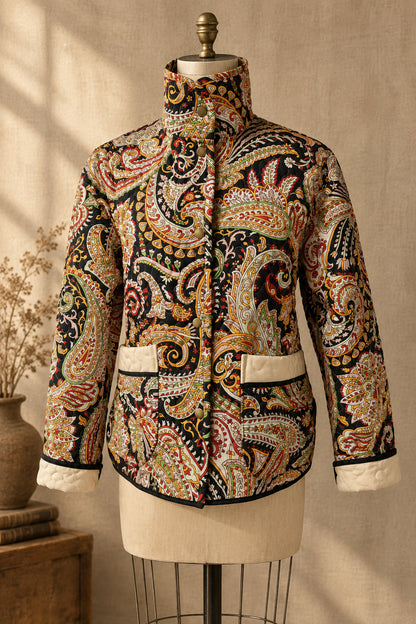 Black Paisley Quilted Coat | One-of-a-Kind Quilt