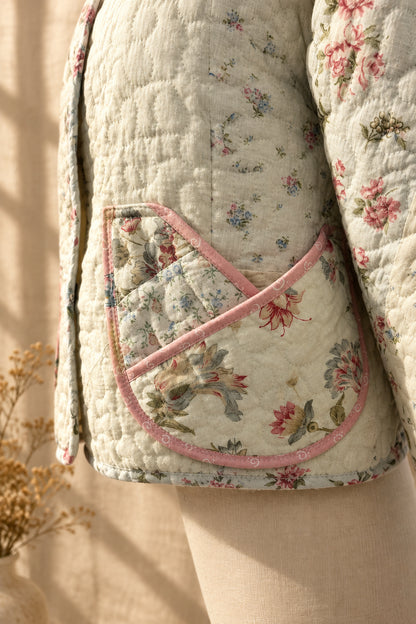 Patchwork Quilted Cropped Jacket with Collar | Upcylced Quilt