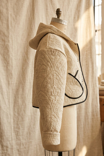Beige Quilted Crop Jacket w/Hood
