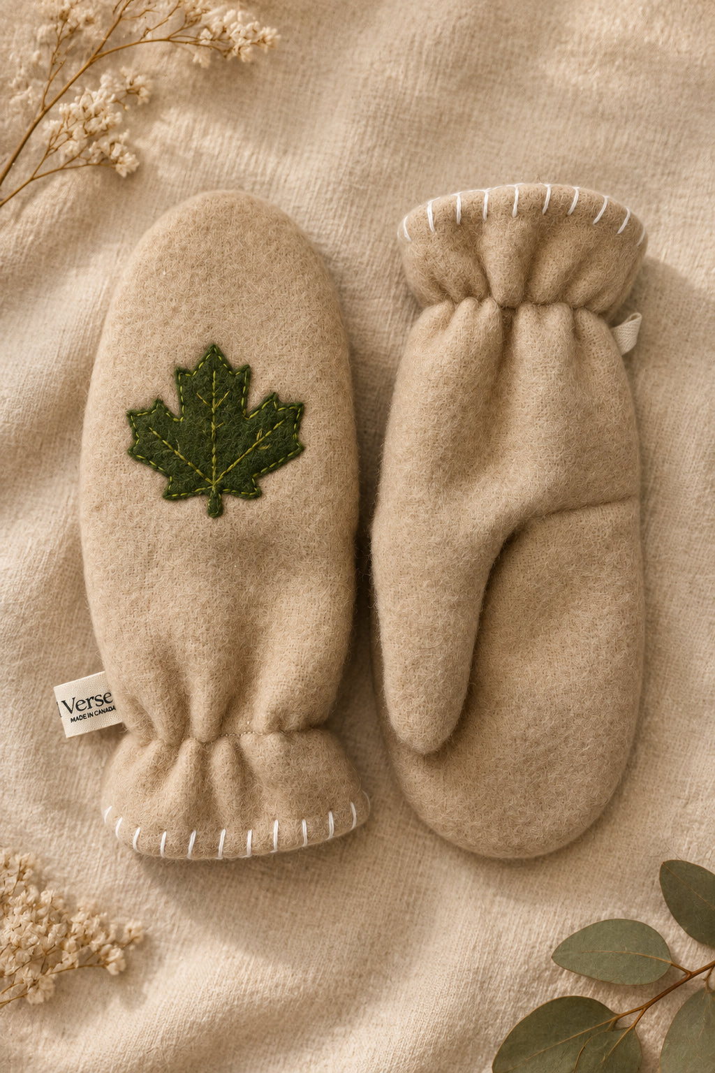 Wool Lined Mittens with Embroidery | Vintage Wool