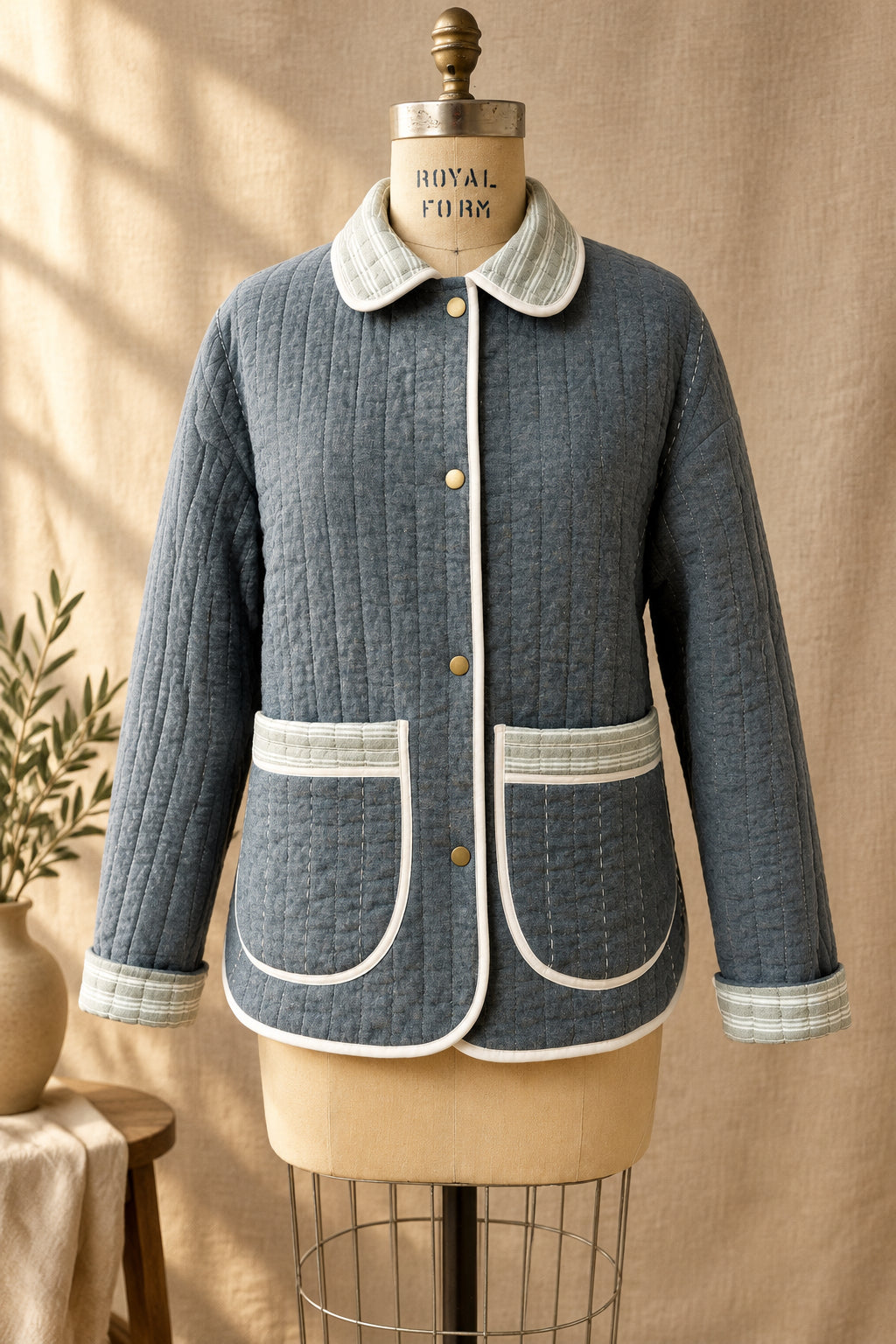 Denim Quilted Jacket with Collar | Upcylced Quilt
