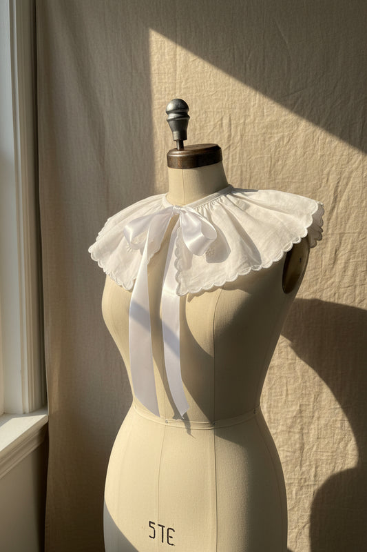 Upcycled Linen Collar– White Linen Embroidered Collar| Quiet Heirlooms