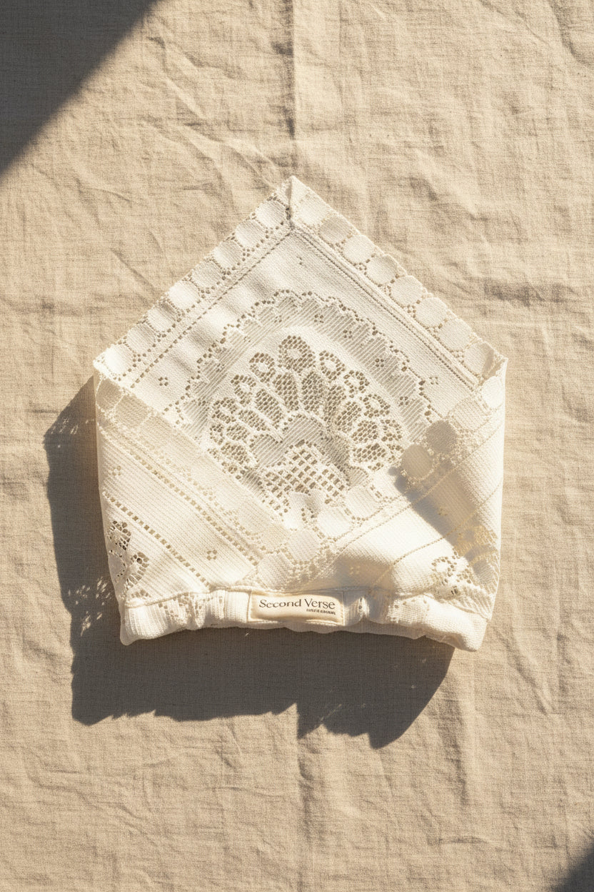 Ivory Lace Hair Scarf | Upcycled Lace Table Cloth